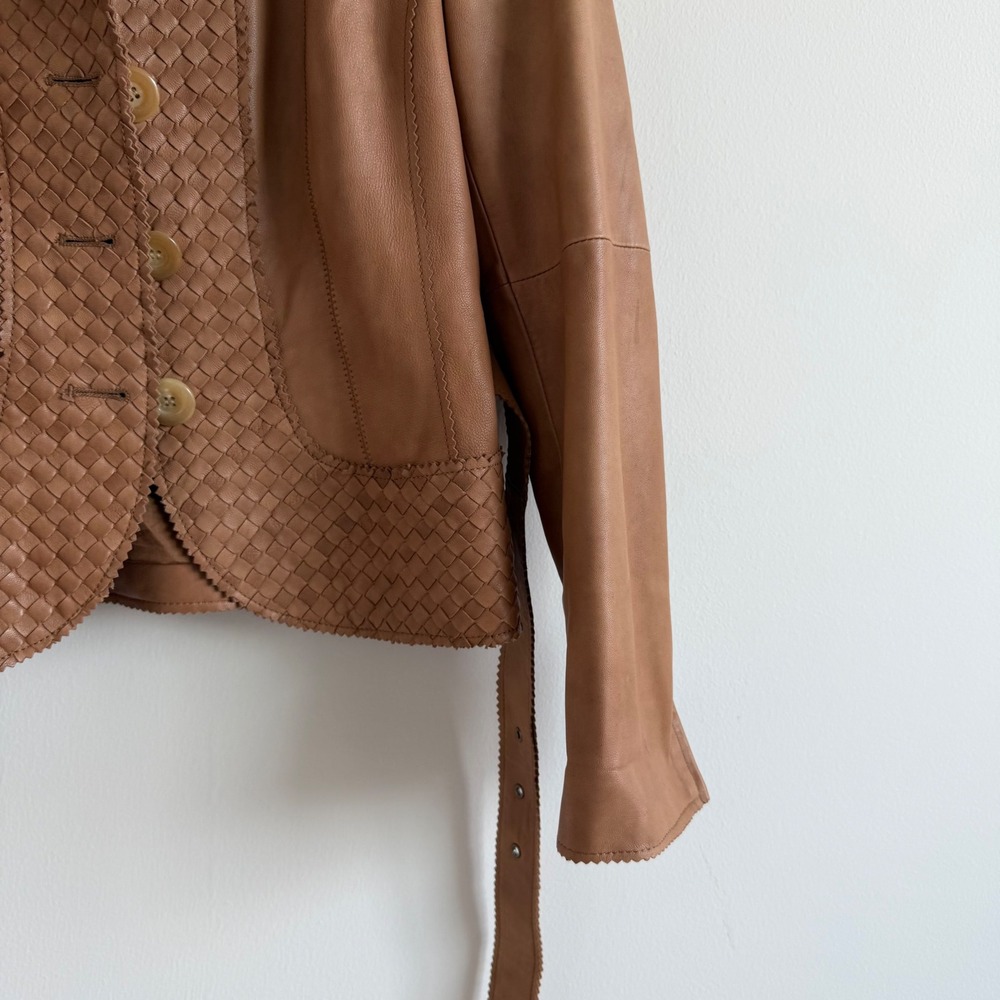Vintage Y2K Worth Genuine Leather‎ Woven Belted Blazer Jacket - Picture 6 of 10